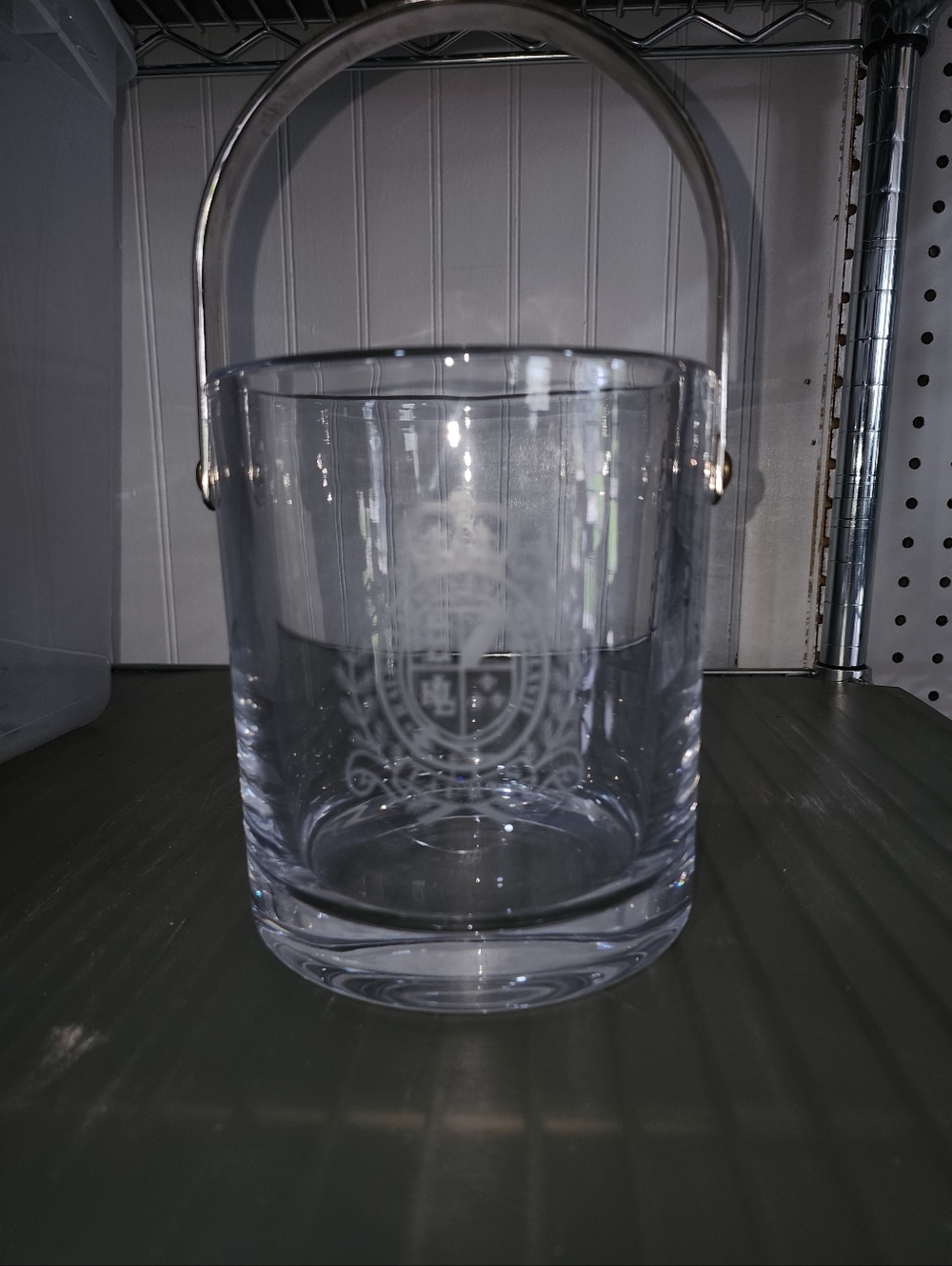 RALPH LAUREN CRYSTAL ICE BUCKET CLEAR WITH GOLD METAL HANDLE CLASSIC CREST LOGO - Picture 5 of 8